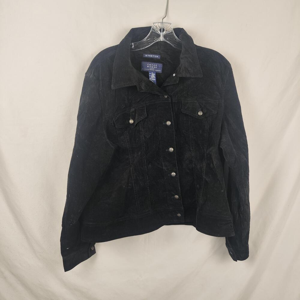 Crazy Horse Jacket Womens XL Black Corduroy Stretch Button Front Pockets Trucker